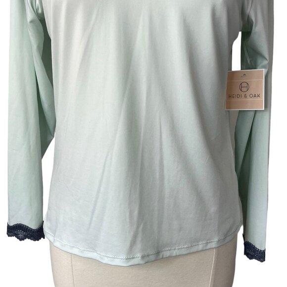 Heidi & Oak Pajama Top Womens Medium Blue New Scallop Lace Trim - Picture 4 of 9